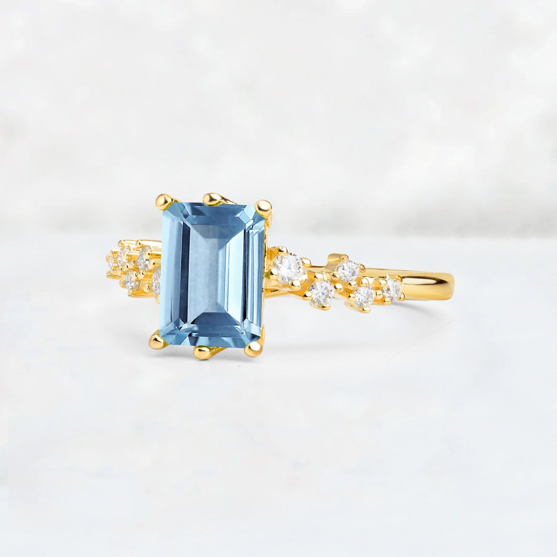 Princess Cut Aquamarine Side Stone Engagement Ring - Additional view