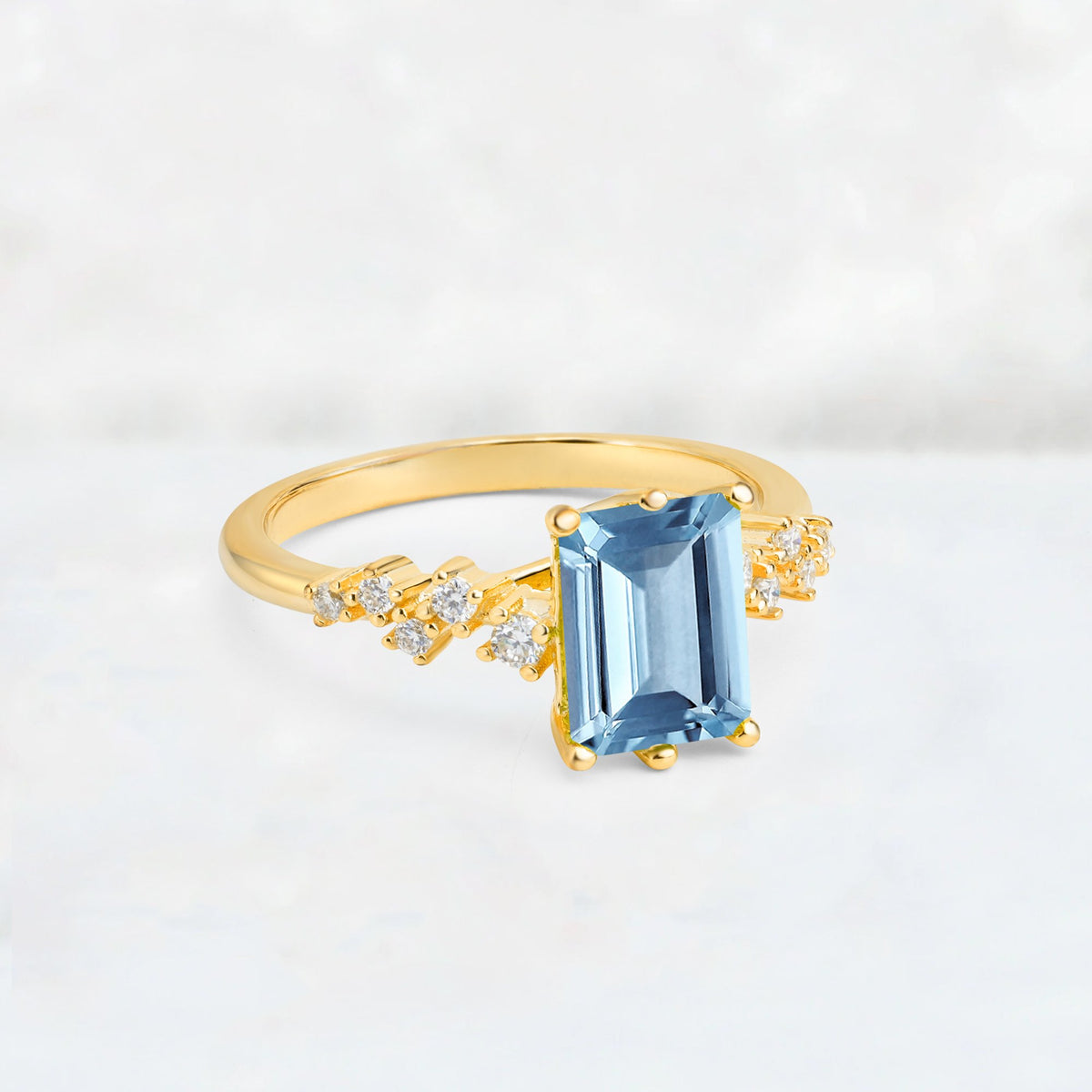 Princess Cut Aquamarine Side Stone Engagement Ring - Additional view