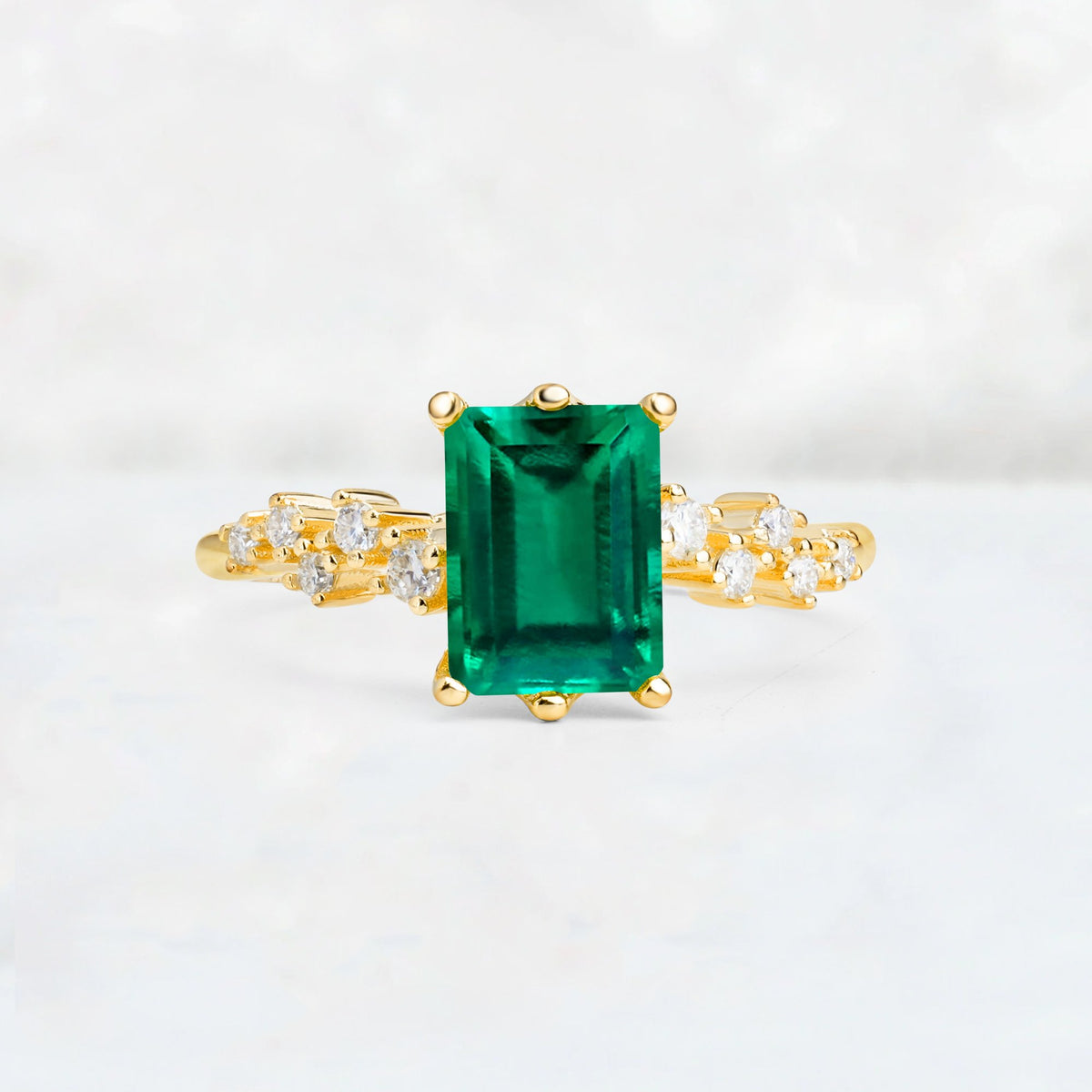 Princess Cut Emerald Side Stone Engagement Ring - Additional view