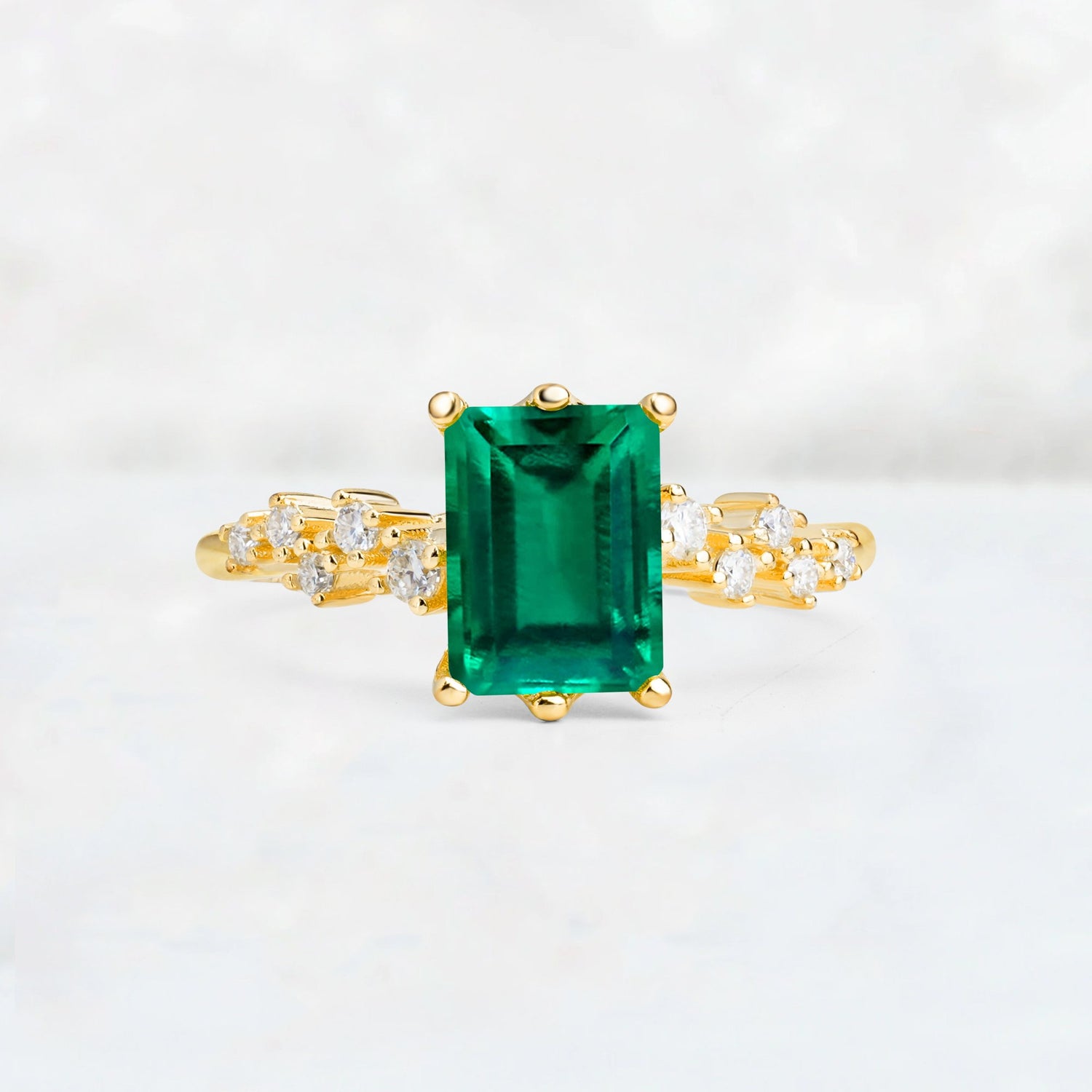 Princess Cut Emerald Side Stone Engagement Ring - Additional view