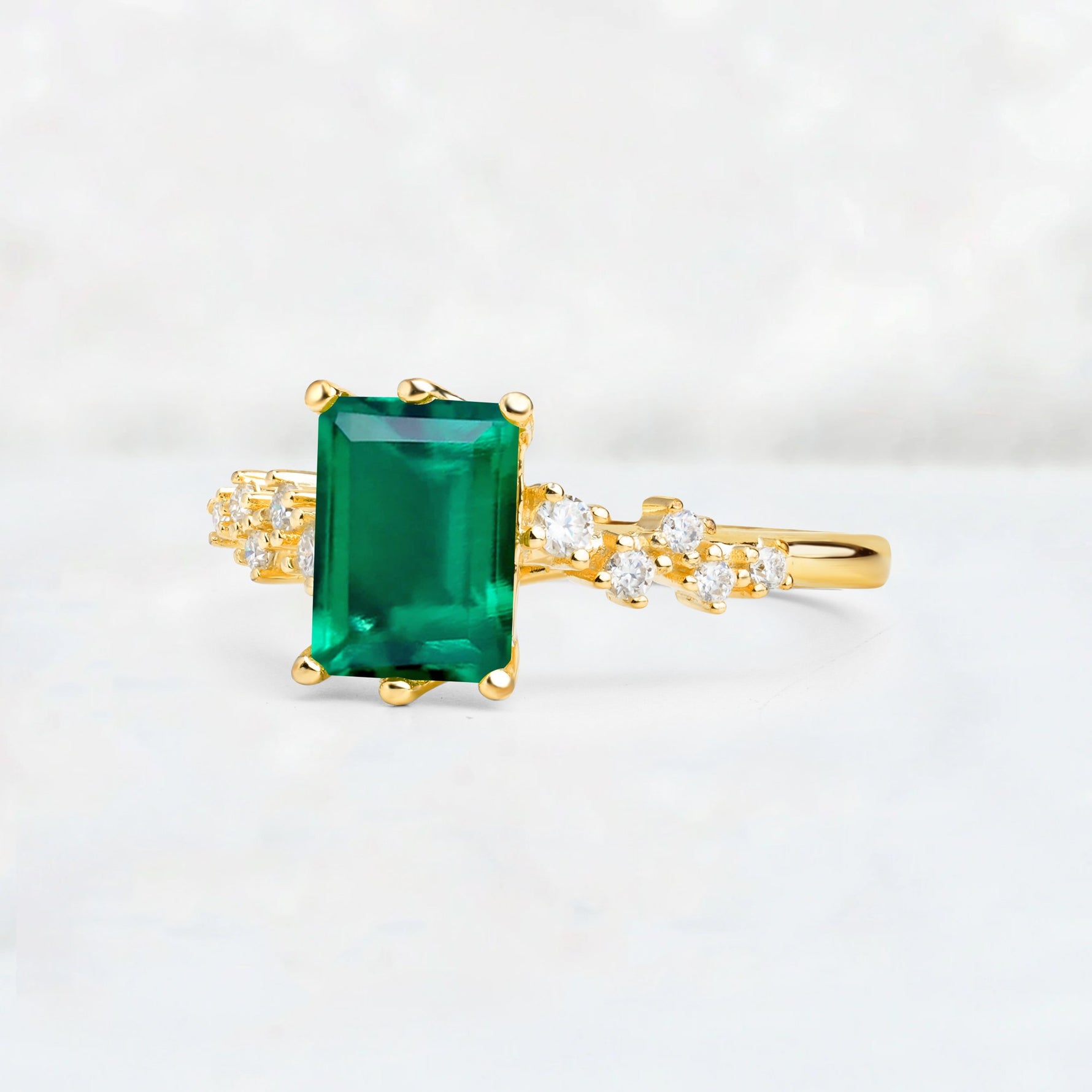 Princess Cut Emerald Side Stone Engagement Ring - Additional view