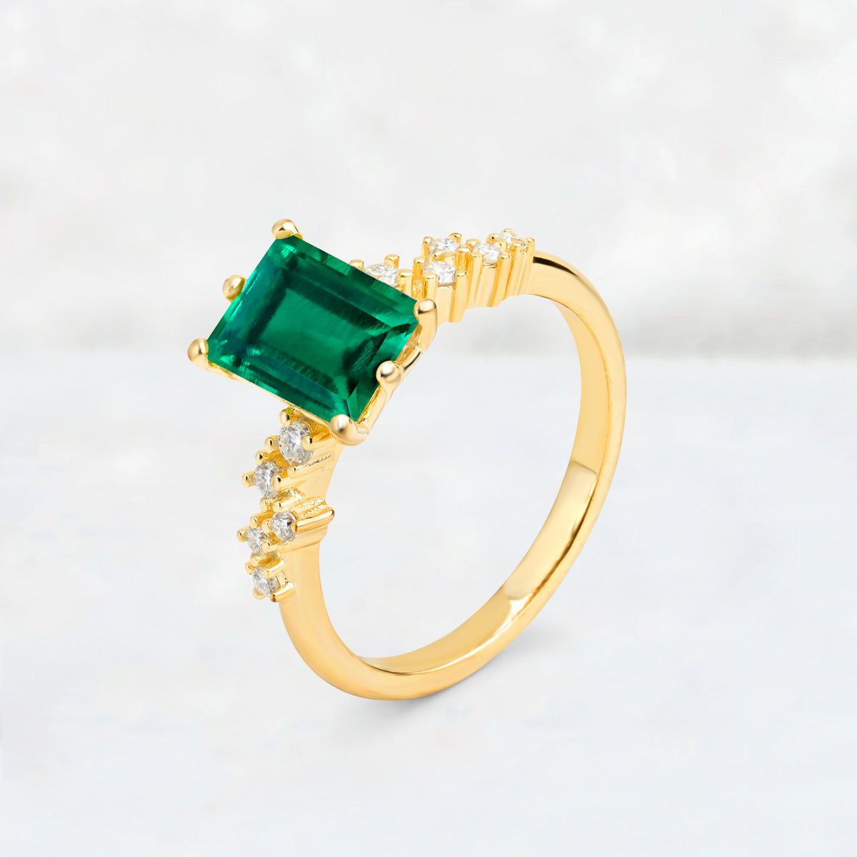 Princess Cut Emerald Side Stone Engagement Ring - Additional view
