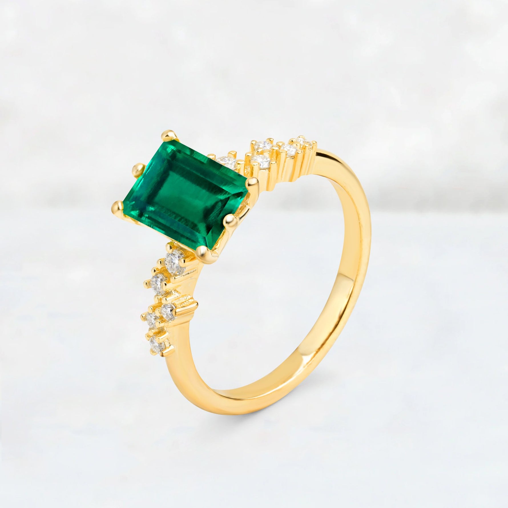 Princess Cut Emerald Side Stone Engagement Ring - Additional view