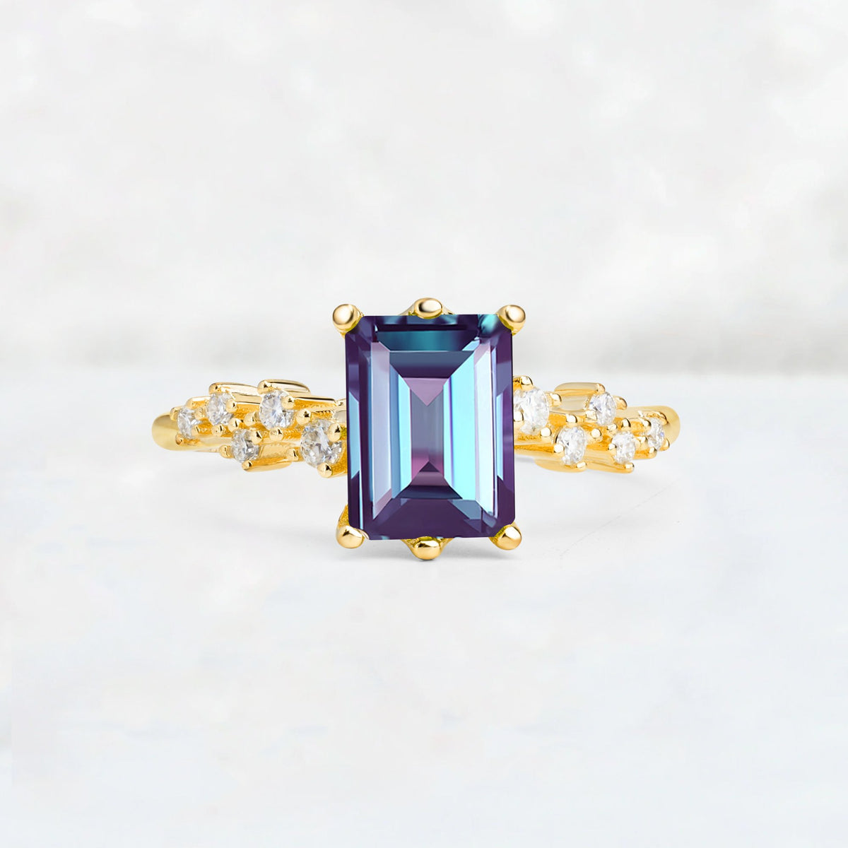 Princess Cut Alexandrite Side Stone Engagement Ring - Additional view