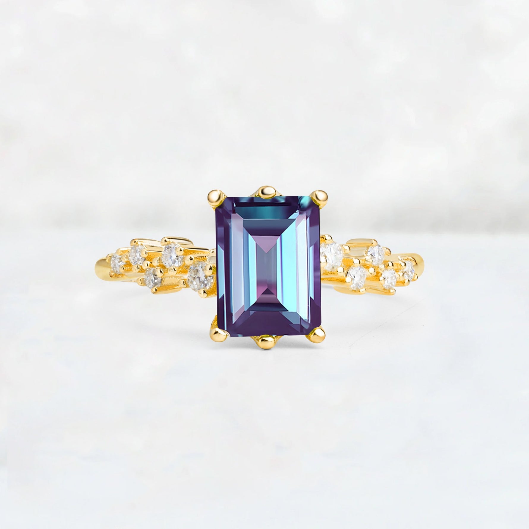 Princess Cut Alexandrite Side Stone Engagement Ring - Additional view