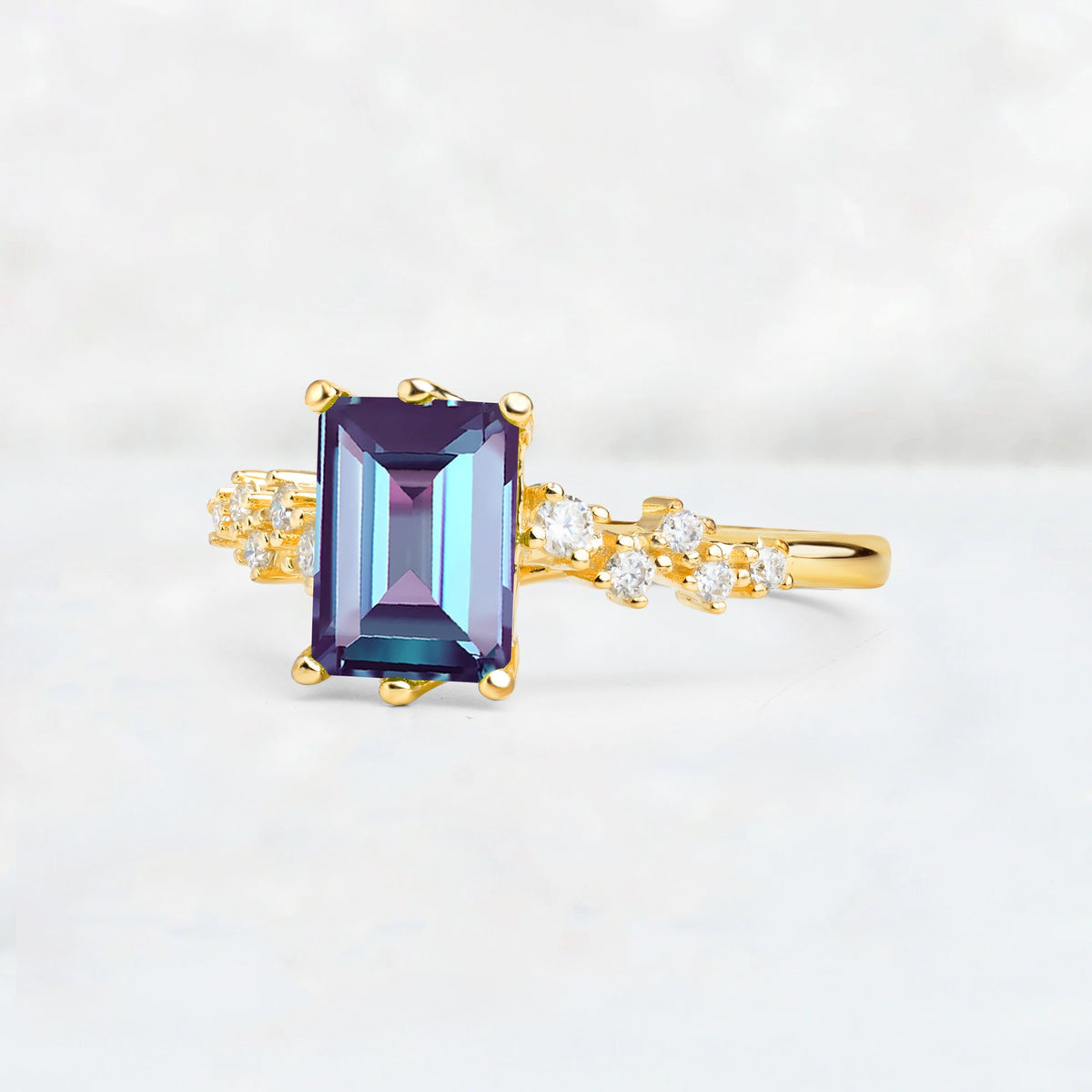 Princess Cut Alexandrite Side Stone Engagement Ring - Additional view