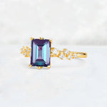Princess Cut Alexandrite Side Stone Engagement Ring - Additional view