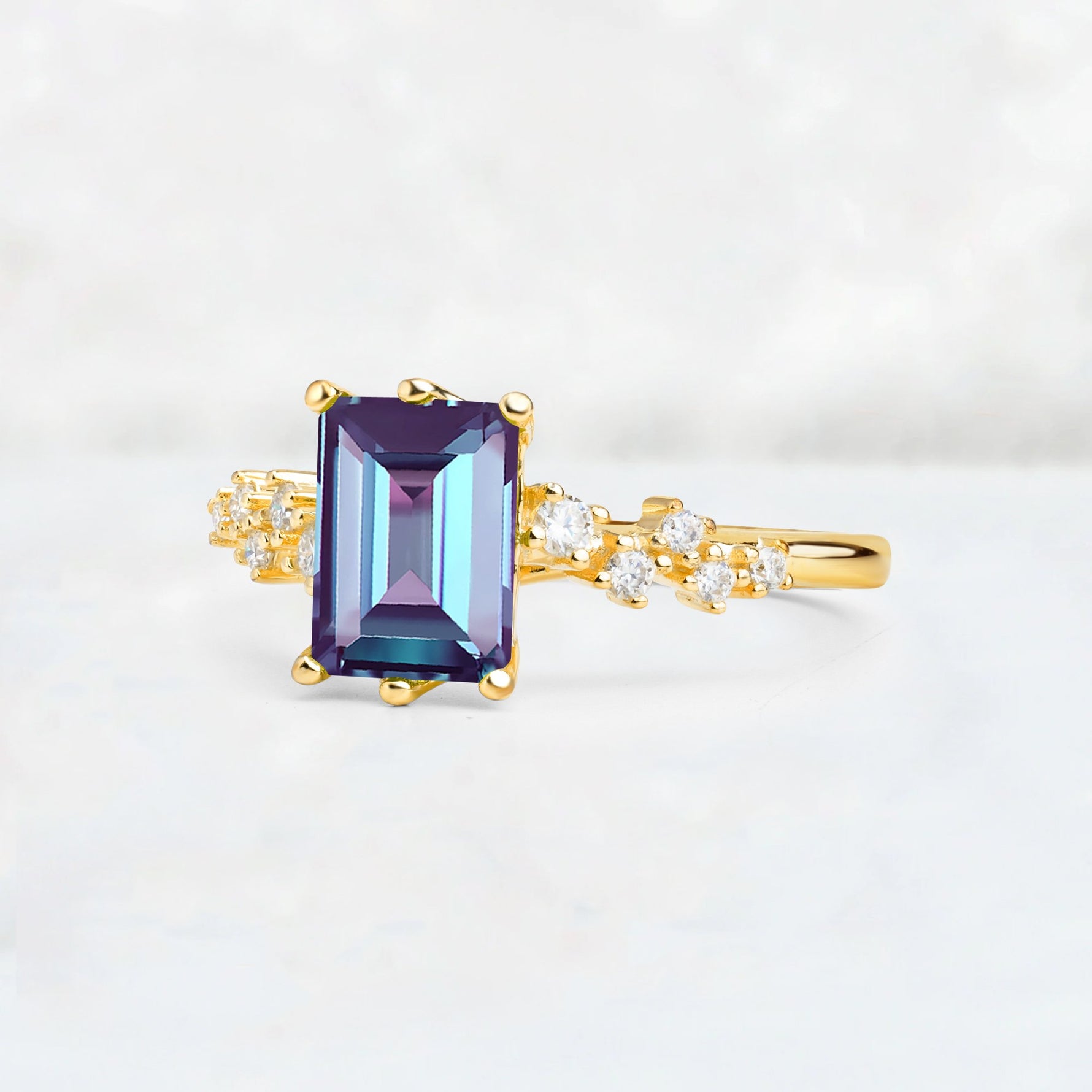 Princess Cut Alexandrite Side Stone Engagement Ring - Additional view