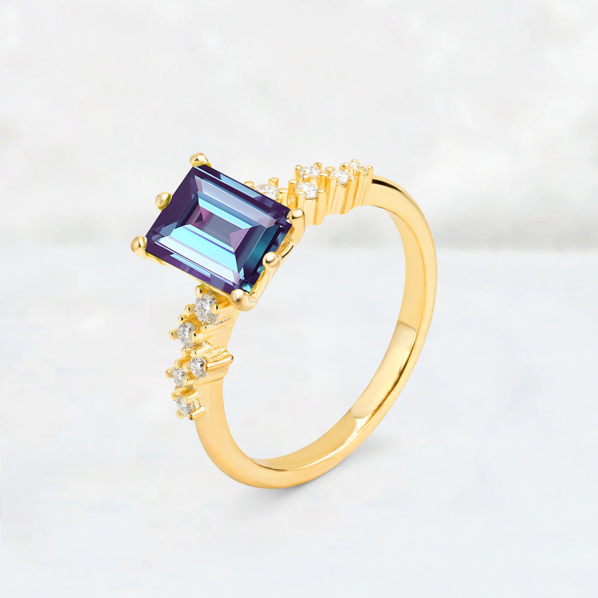Princess Cut Alexandrite Side Stone Engagement Ring - Additional view