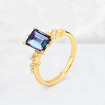 Princess Cut Alexandrite Side Stone Engagement Ring - Additional view