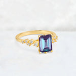 Princess Cut Alexandrite Side Stone Engagement Ring - Additional view