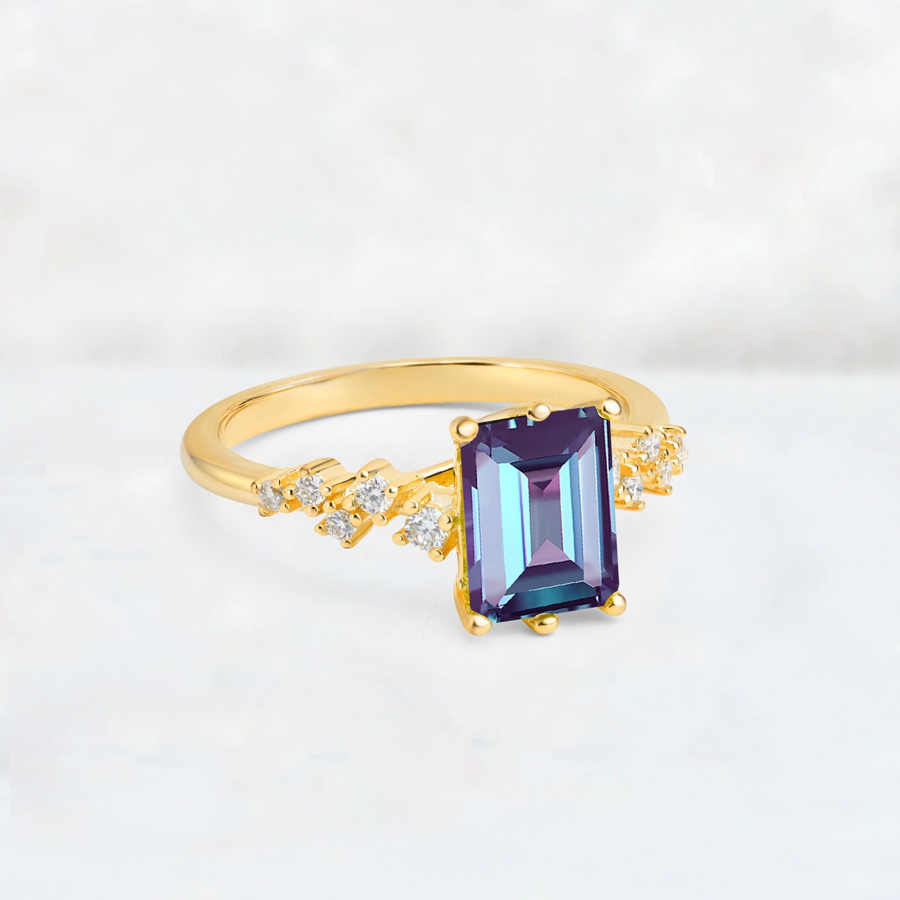 Princess Cut Alexandrite Side Stone Engagement Ring - Additional view
