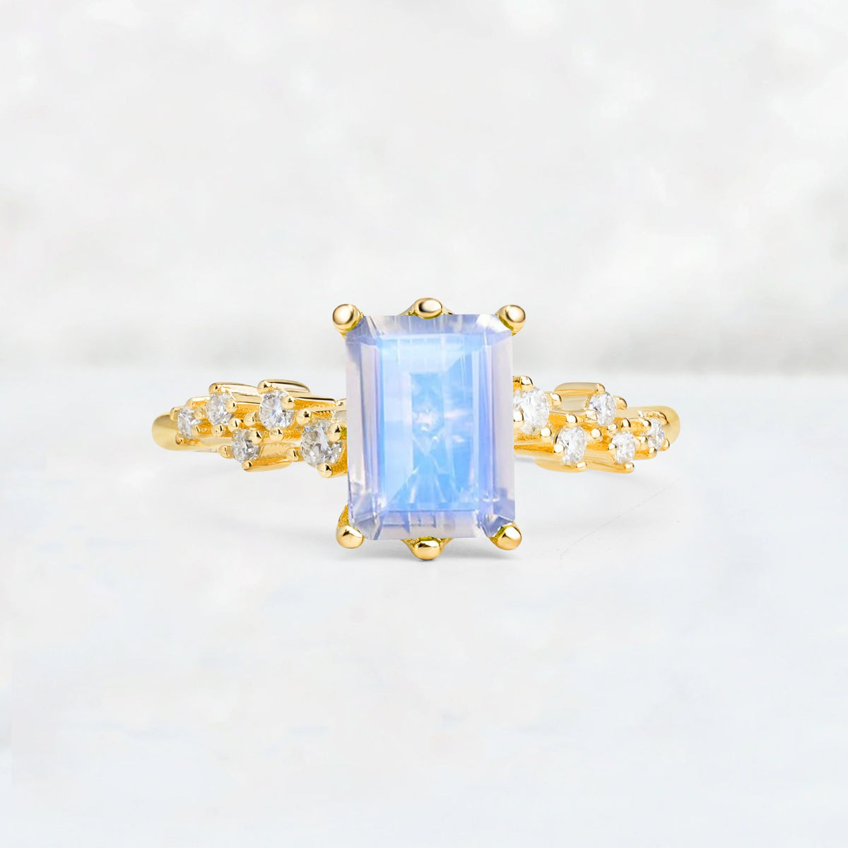 Princess Cut Moonstone Side Stone Engagement Ring - Additional view