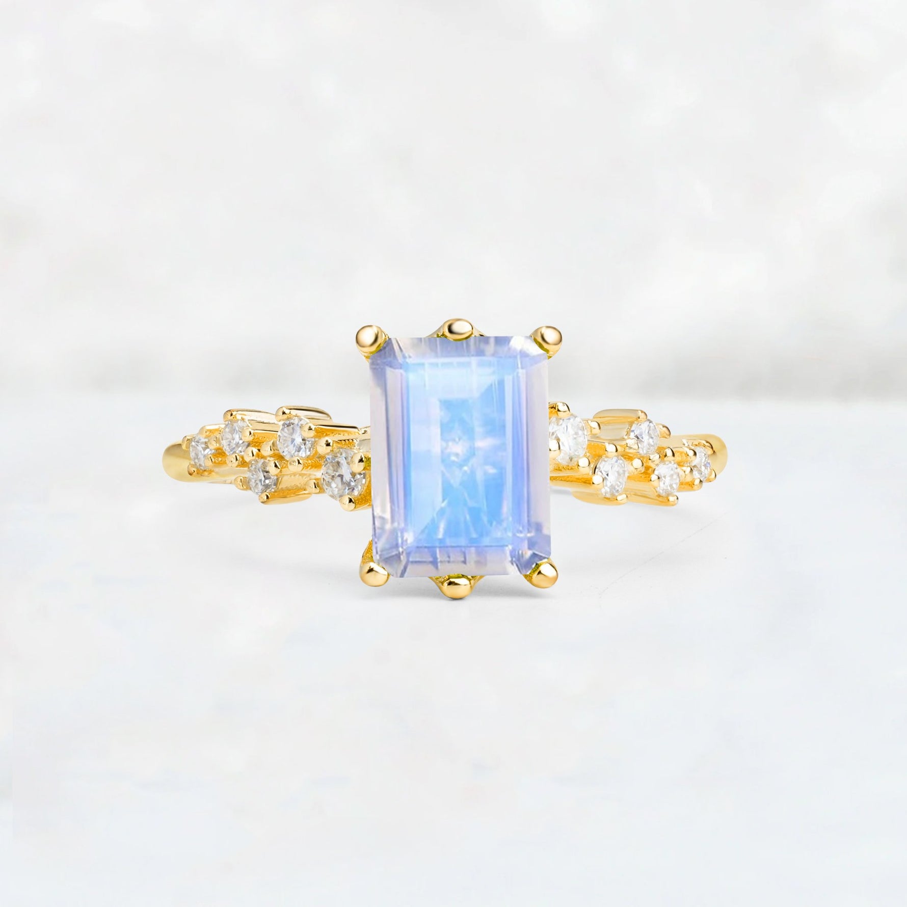 Princess Cut Moonstone Side Stone Engagement Ring - Additional view