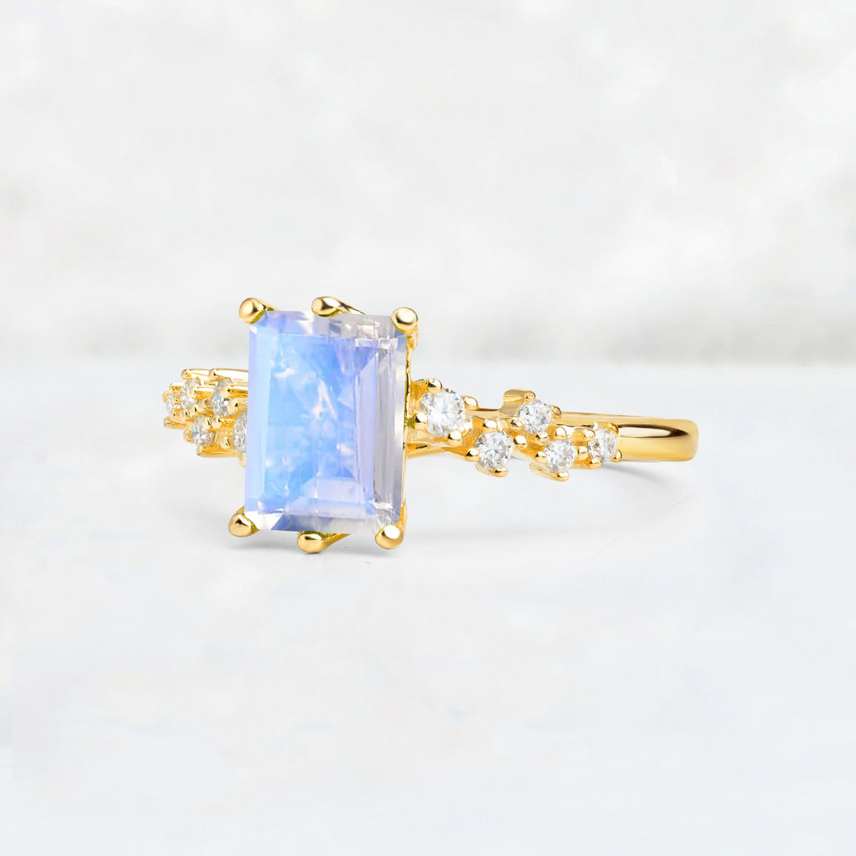Princess Cut Moonstone Side Stone Engagement Ring - Additional view
