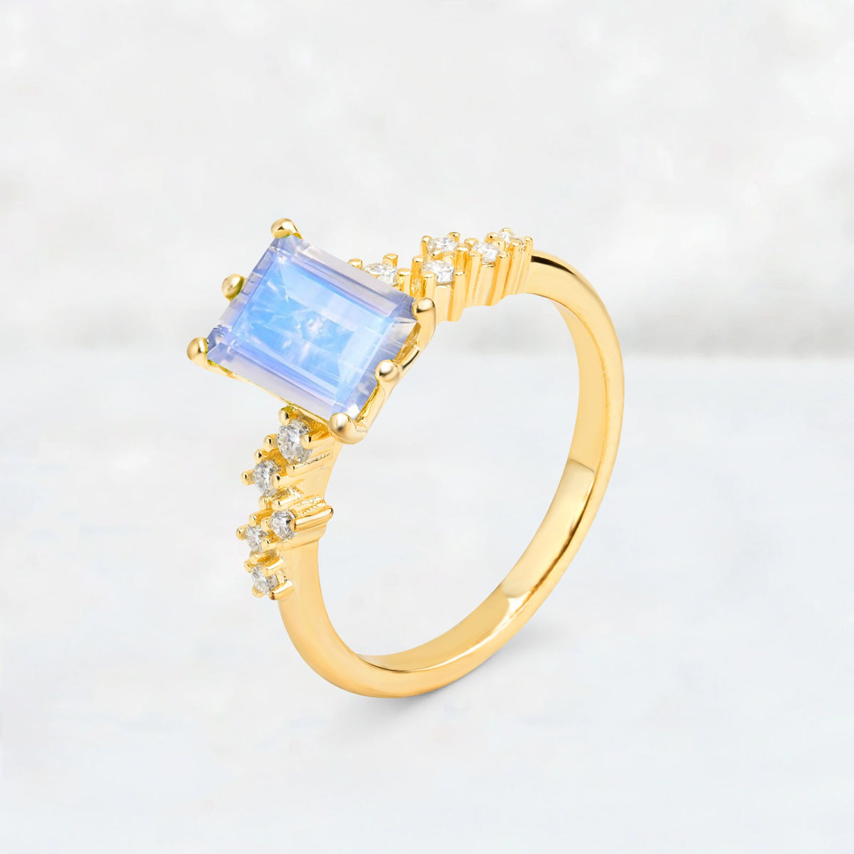 Princess Cut Moonstone Side Stone Engagement Ring - Additional view