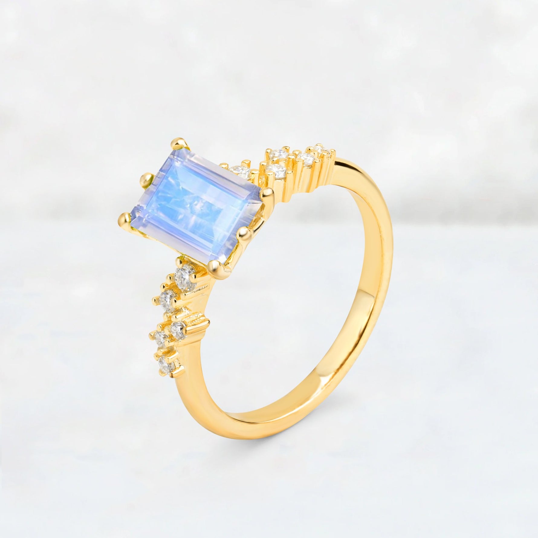 Princess Cut Moonstone Side Stone Engagement Ring - Additional view