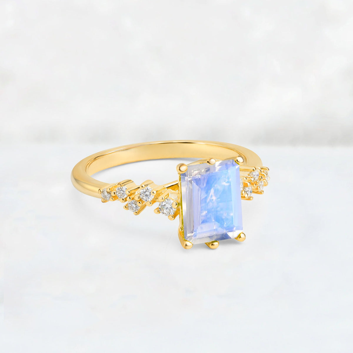 Princess Cut Moonstone Side Stone Engagement Ring - Additional view