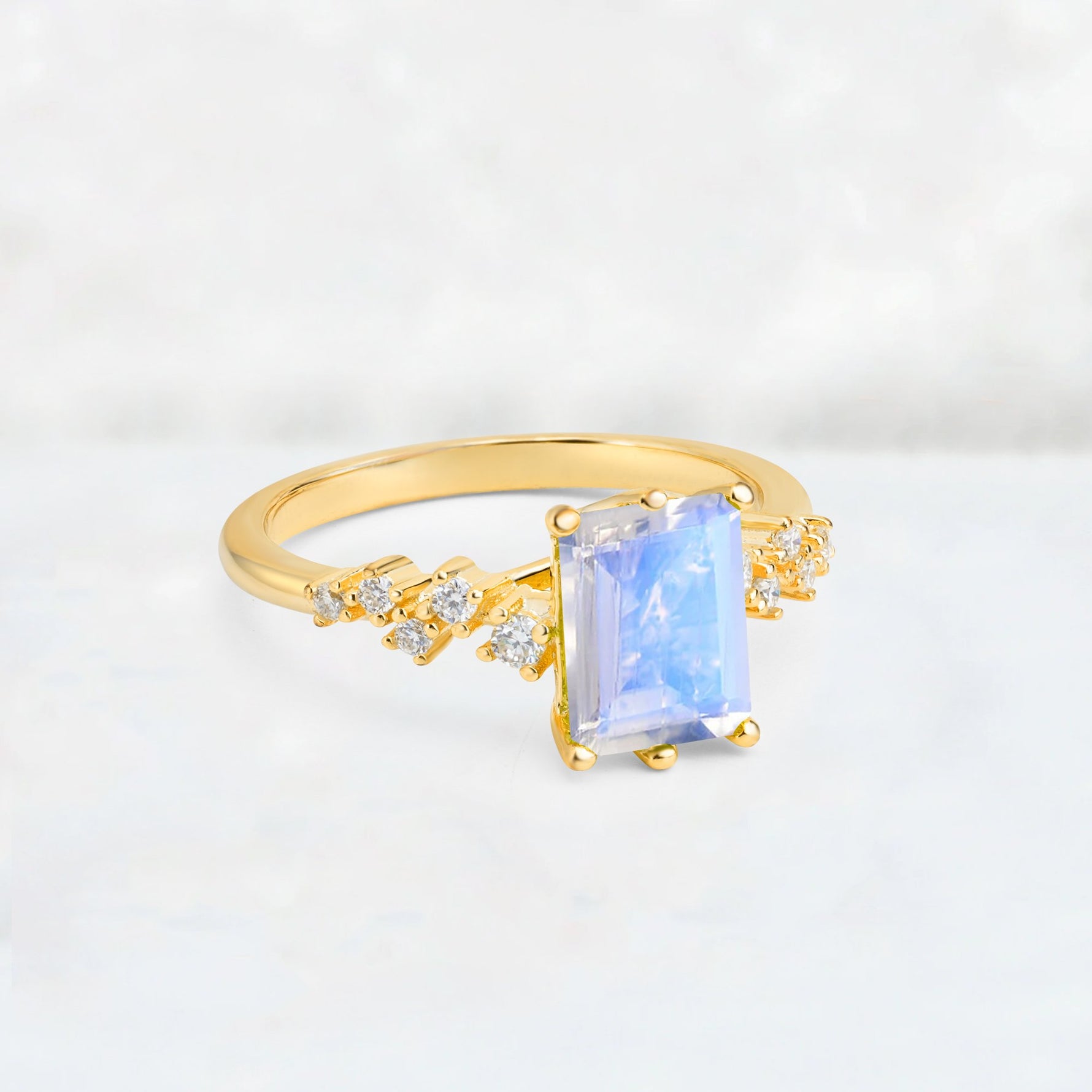Princess Cut Moonstone Side Stone Engagement Ring - Additional view