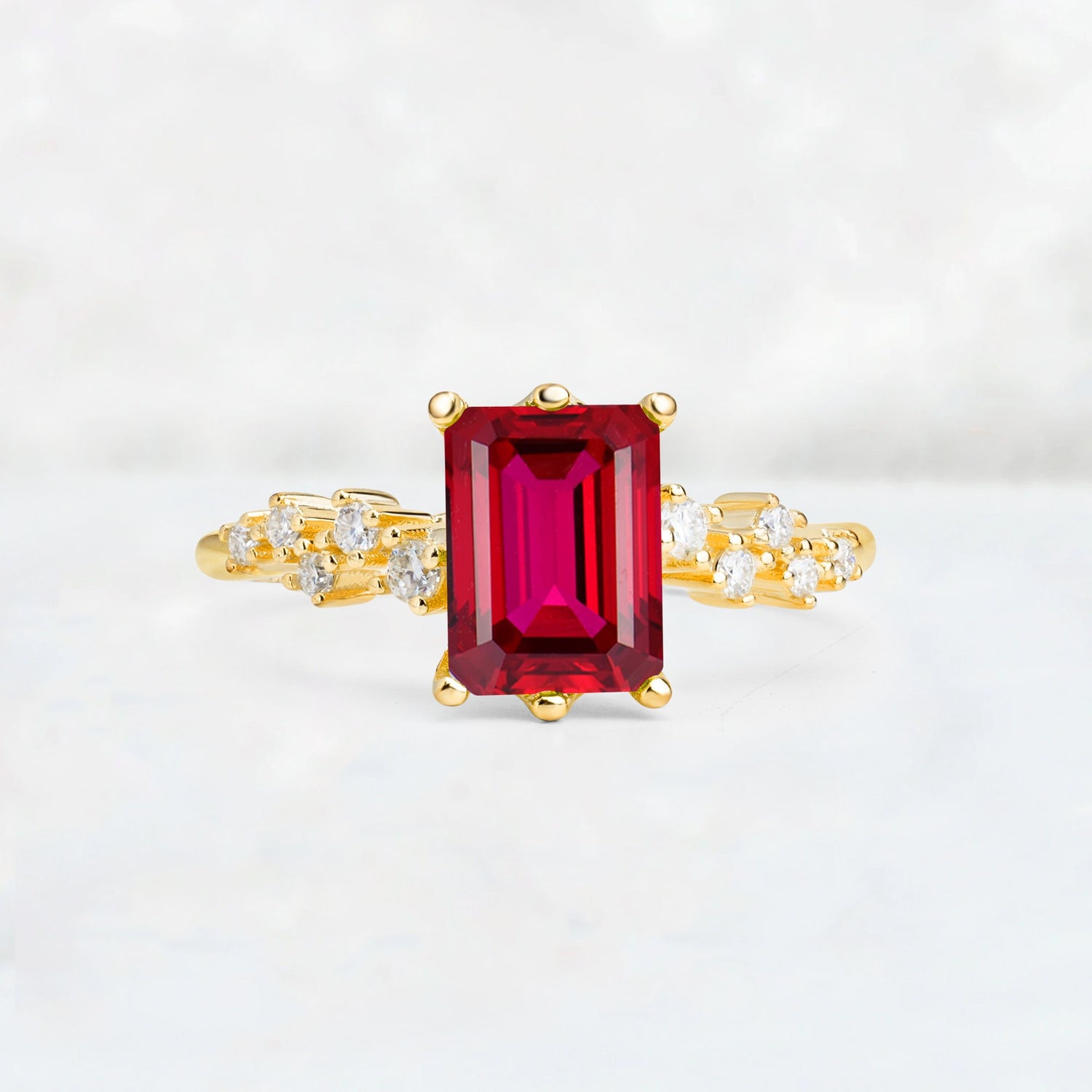 Princess Cut Ruby Side Stone Engagement Ring - Additional view