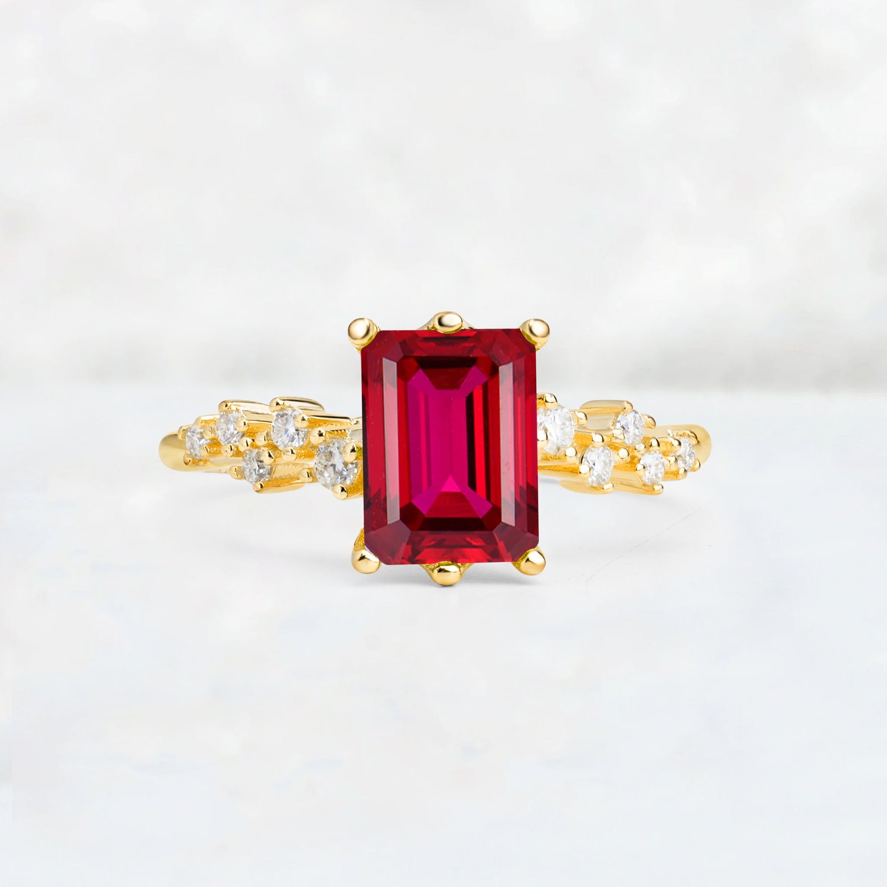 Princess Cut Ruby Side Stone Engagement Ring - Additional view