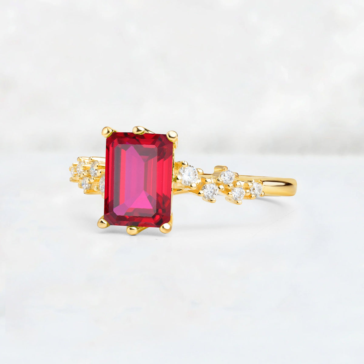 Princess Cut Ruby Side Stone Engagement Ring - Additional view