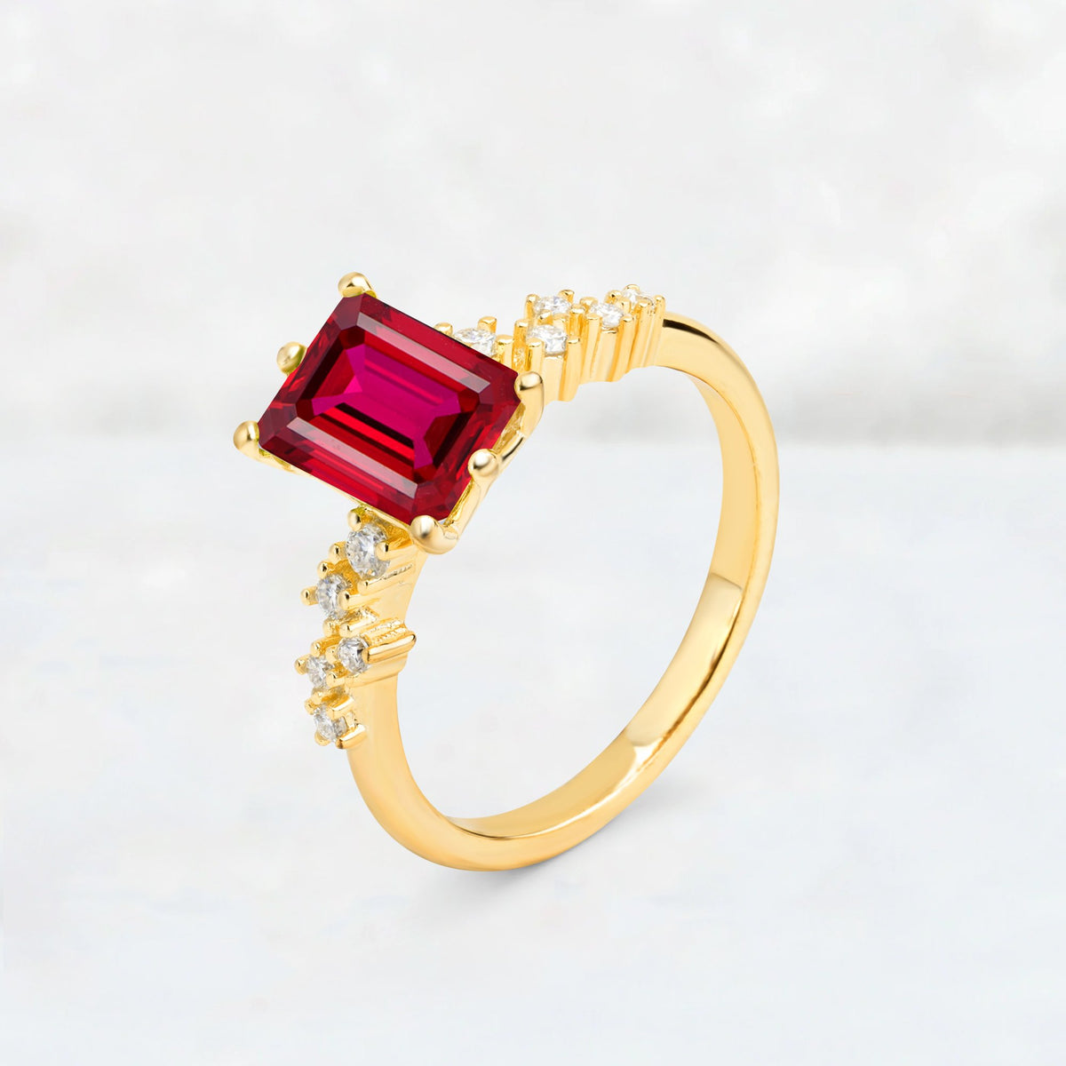 Princess Cut Ruby Side Stone Engagement Ring - Additional view