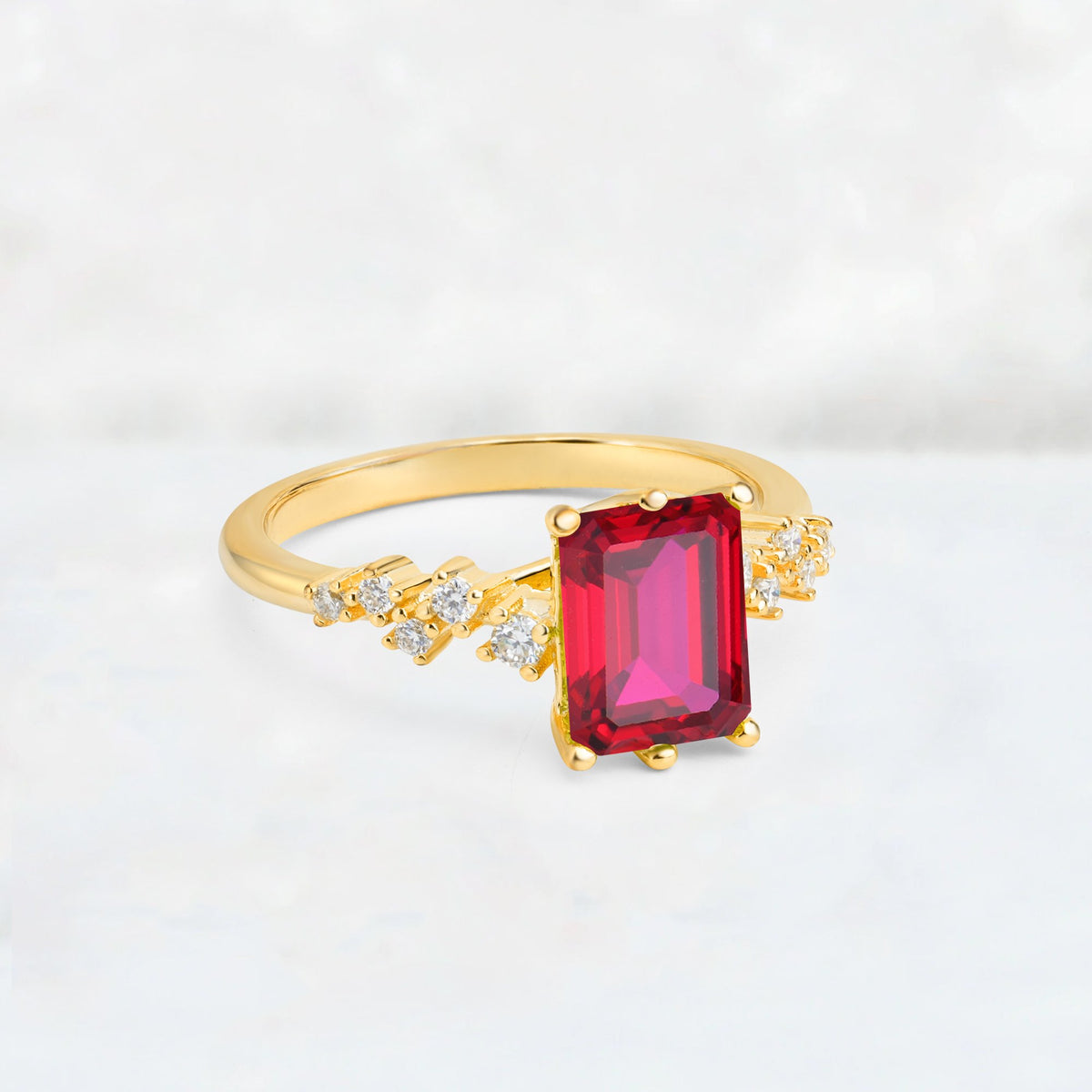 Princess Cut Ruby Side Stone Engagement Ring - Additional view
