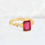 Princess Cut Ruby Side Stone Engagement Ring - Additional view