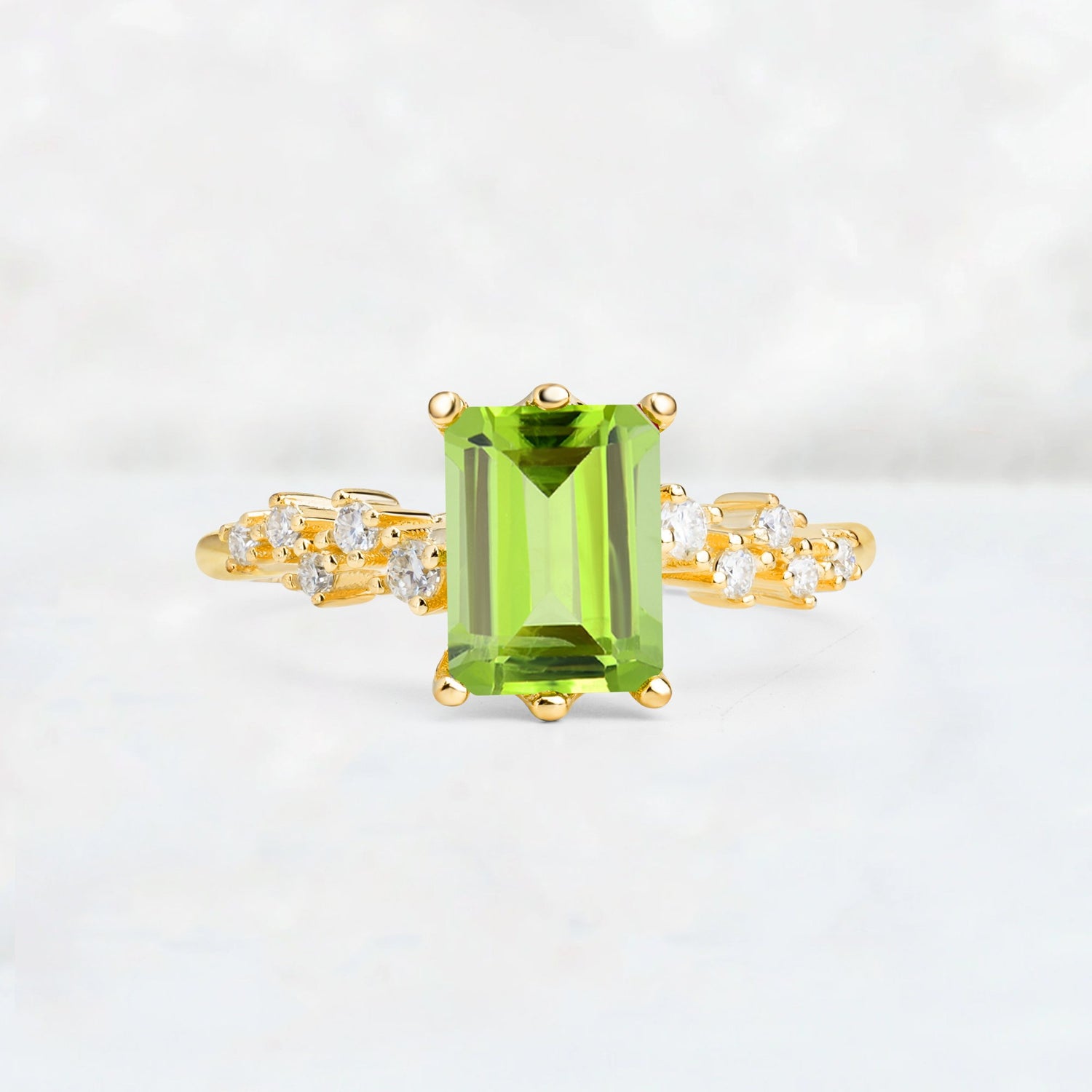Princess Cut Peridot Side Stone Engagement Ring - Additional view