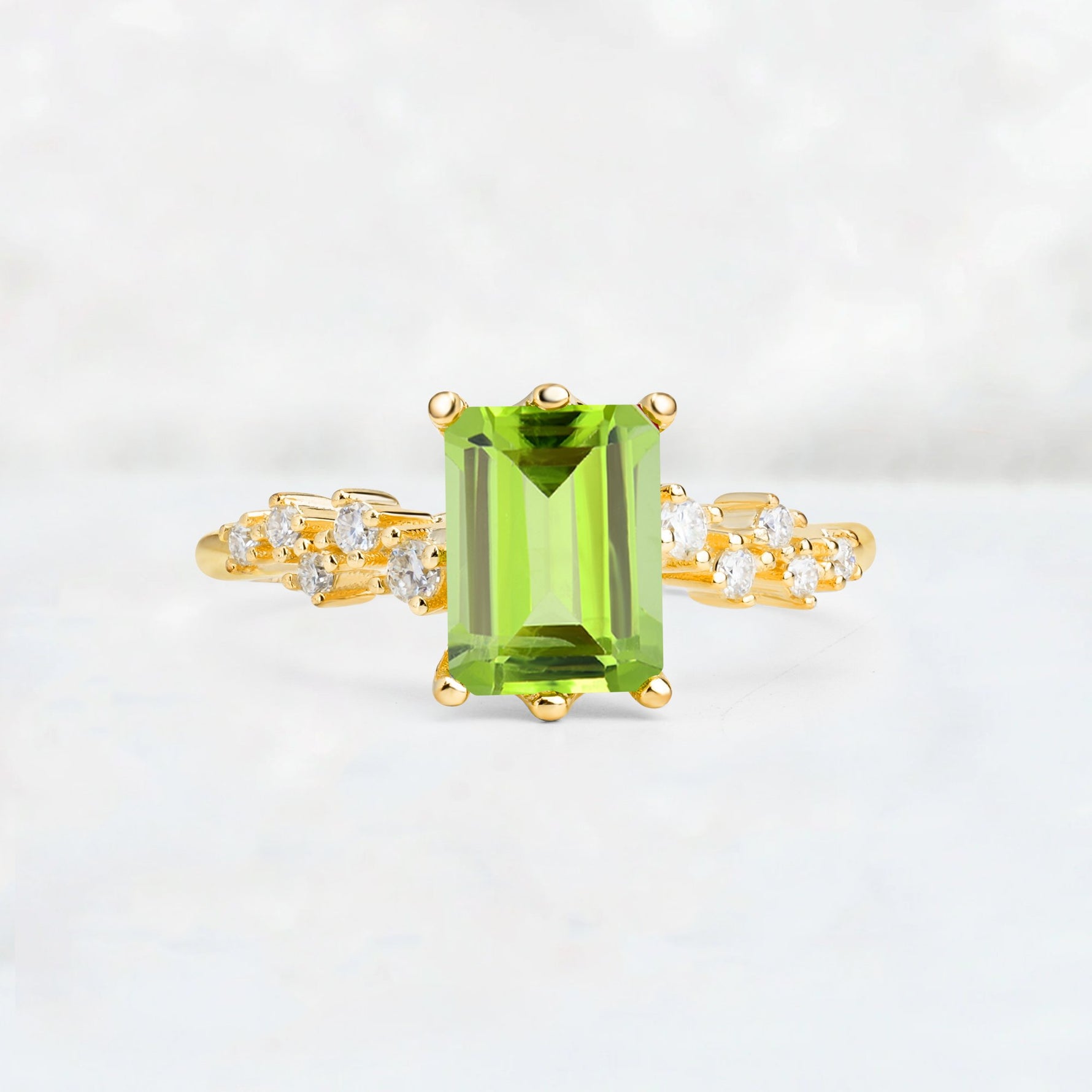 Princess Cut Peridot Side Stone Engagement Ring - Additional view