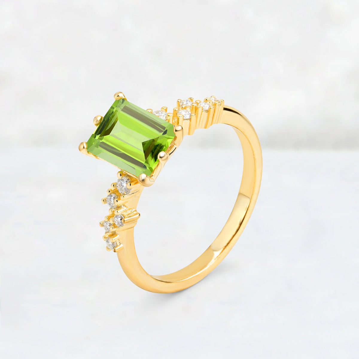 Princess Cut Peridot Side Stone Engagement Ring - Additional view