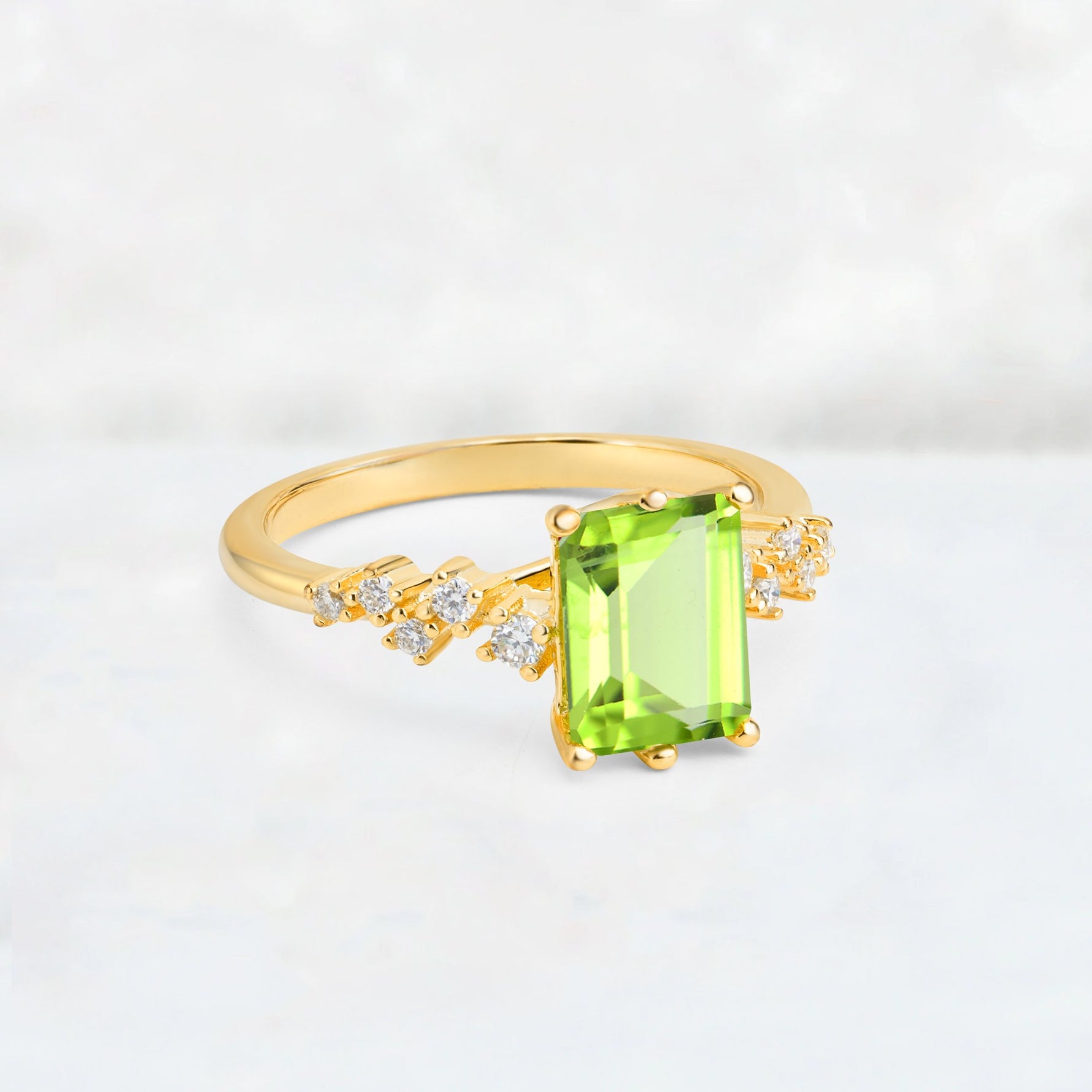 Princess Cut Peridot Side Stone Engagement Ring - Additional view