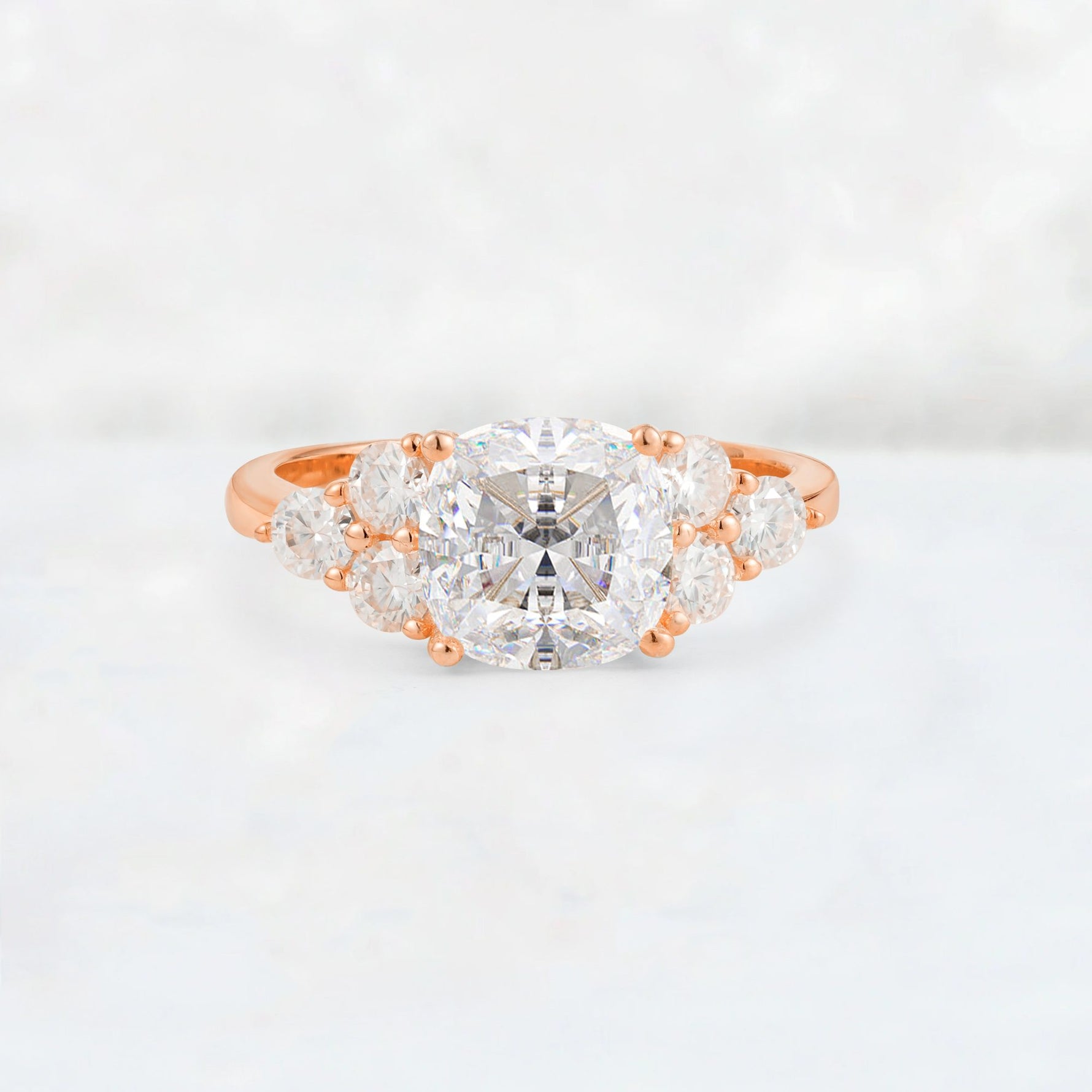 Cushion Cut Moissanite Graduated Cluster Side Stone Engagement Ring - Additional view