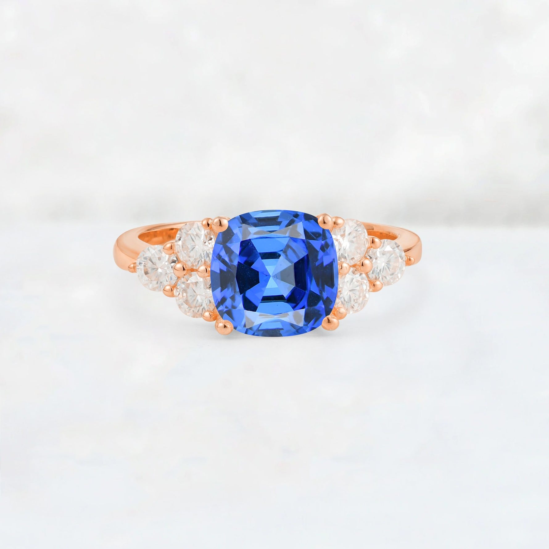 Cushion Cut Sapphire Graduated Cluster Side Stone Engagement Ring - Additional view