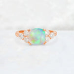Cushion Cut Fire Opal Graduated Cluster Side Stone Engagement Ring - Additional view
