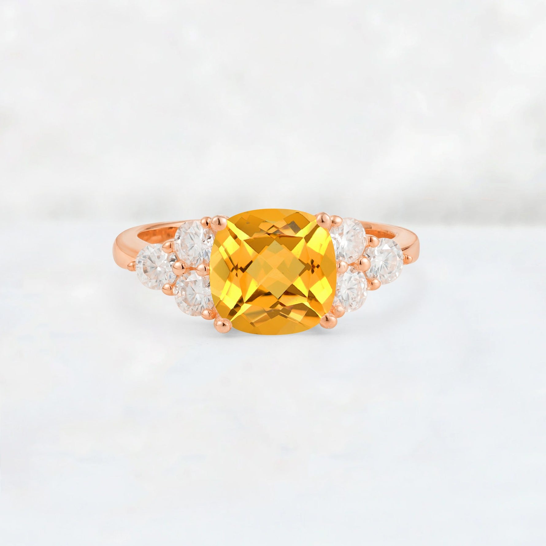 Cushion Cut Citrine Graduated Cluster Side Stone Engagement Ring - Additional view