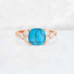 Cushion Cut Turquoise Graduated Cluster Side Stone Engagement Ring - Additional view