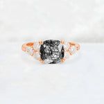 Cushion Cut Black Rutilated Quartz Graduated Cluster Side Stone Engagement Ring - Additional view
