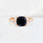 Cushion Cut Black Onyx Graduated Cluster Side Stone Engagement Ring - Additional view