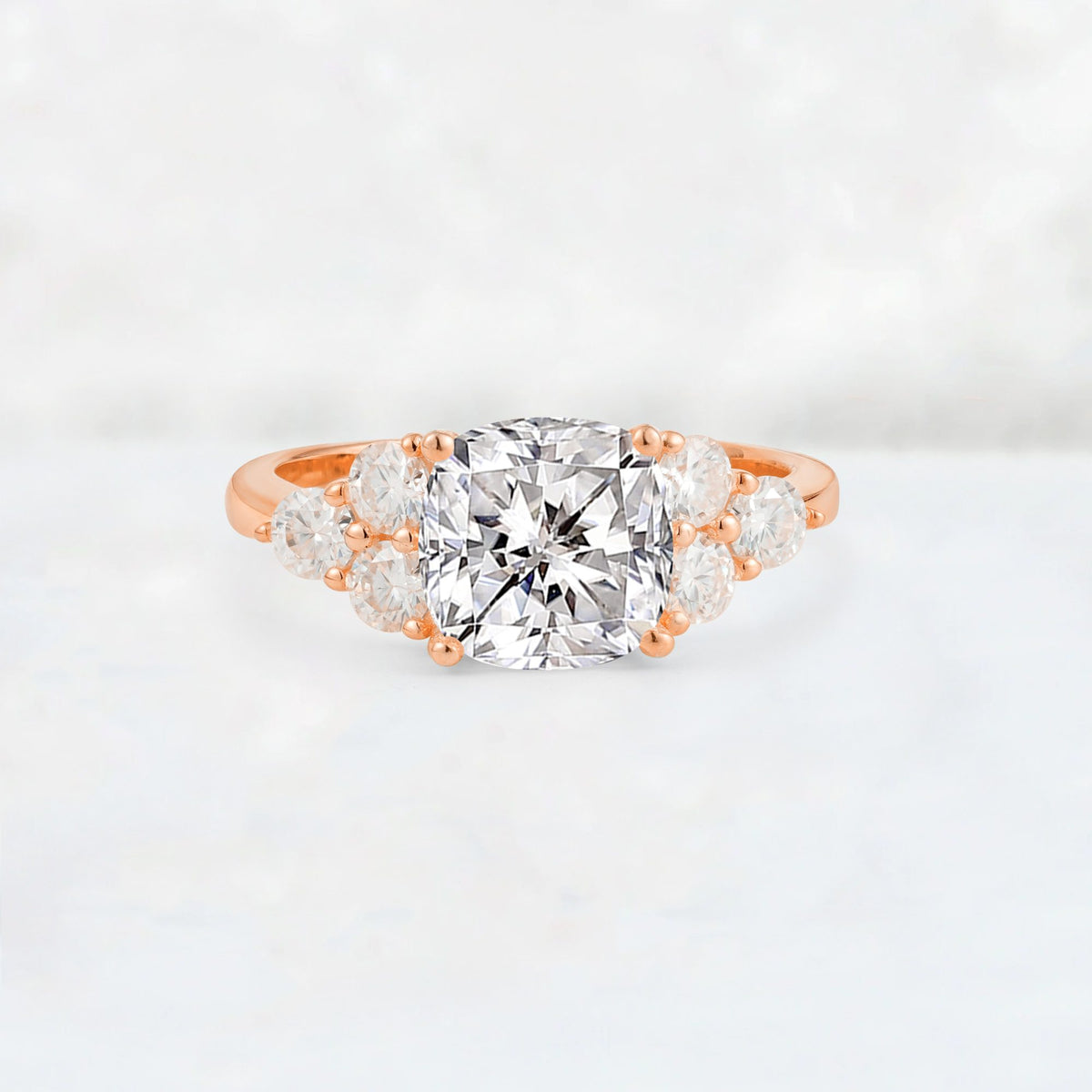 Cushion Cut Lab Diamond Graduated Cluster Side Stone Engagement Ring - Additional view