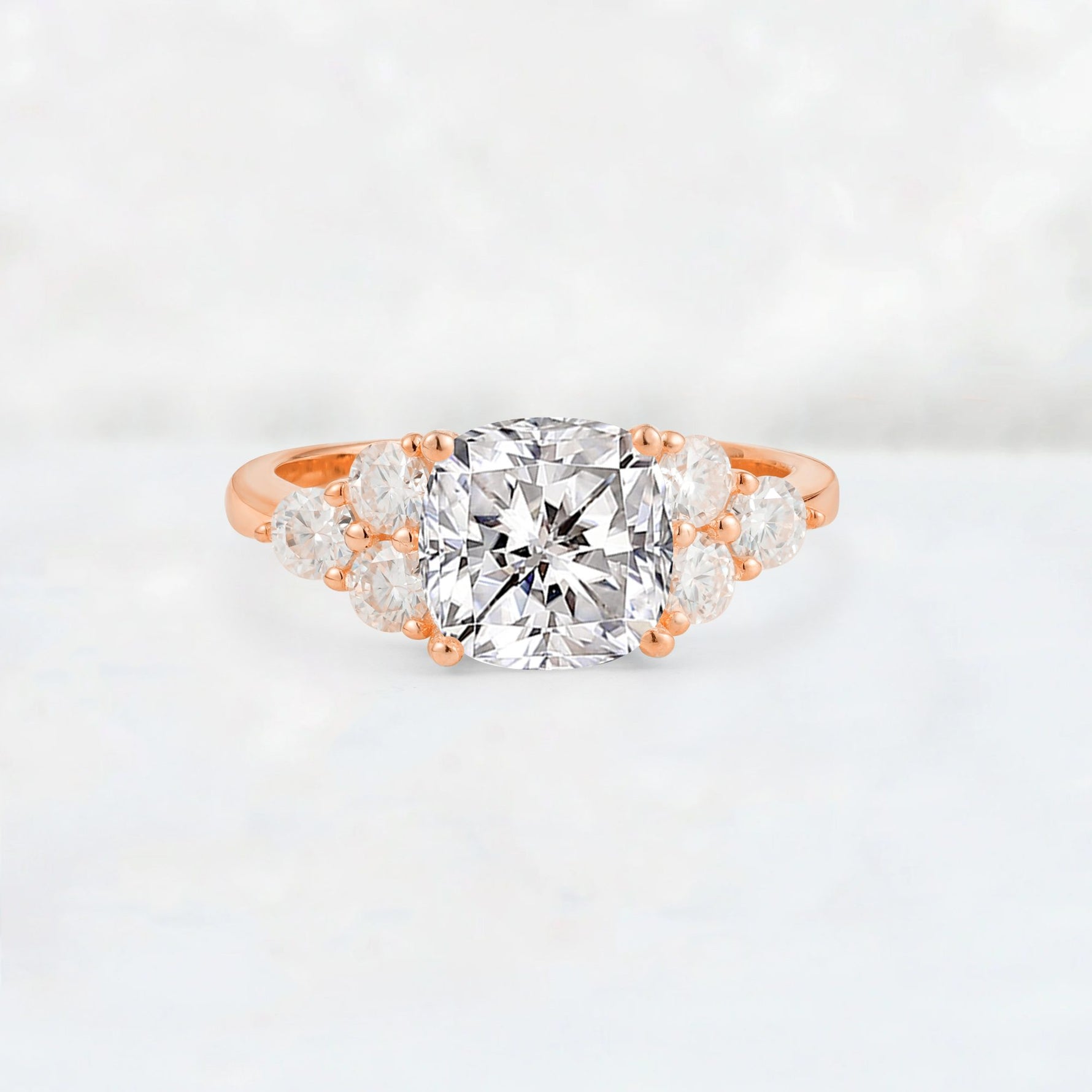 Cushion Cut Lab Diamond Graduated Cluster Side Stone Engagement Ring - Additional view