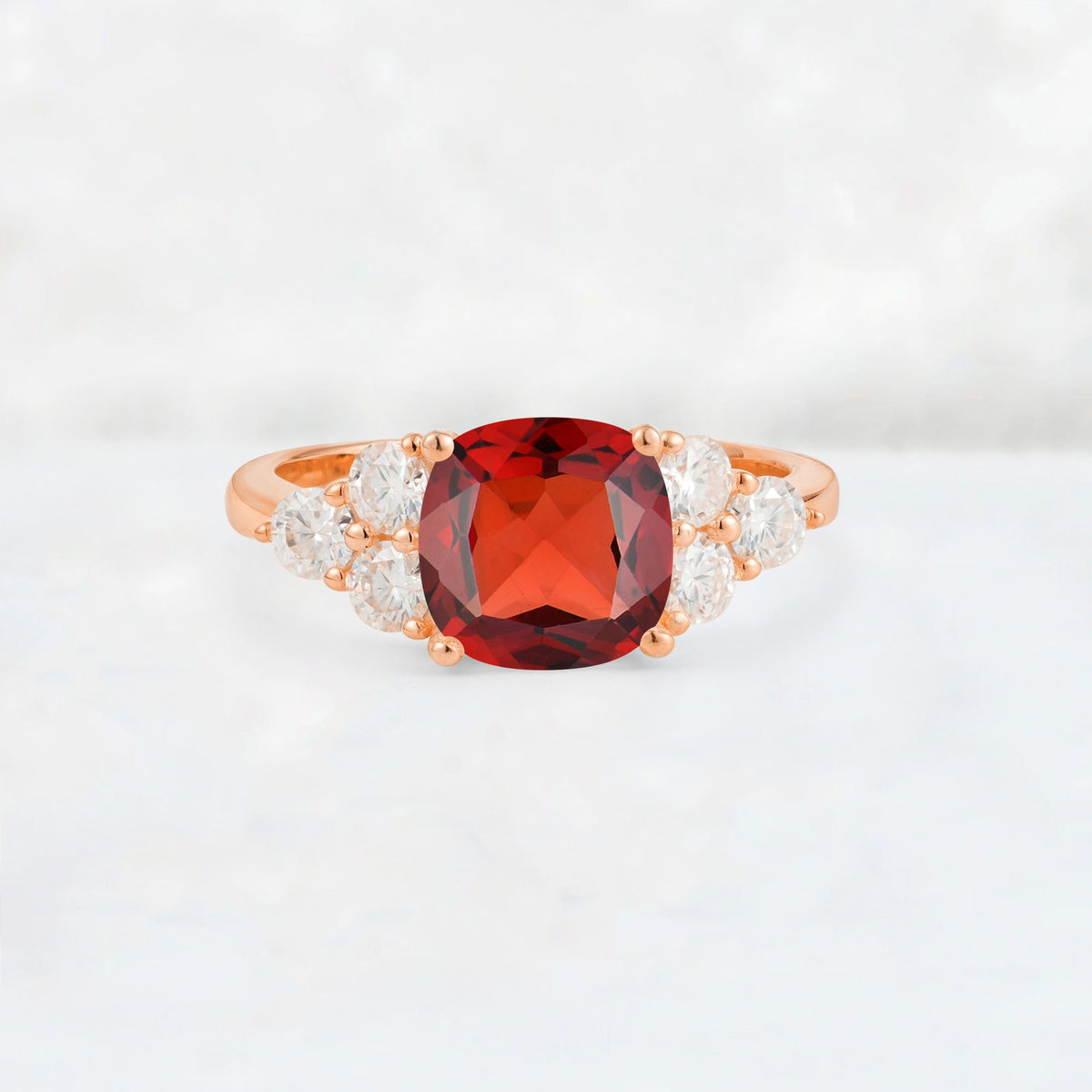 Cushion Cut Garnet Graduated Cluster Side Stone Engagement Ring - Additional view