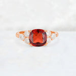 Cushion Cut Garnet Graduated Cluster Side Stone Engagement Ring - Additional view