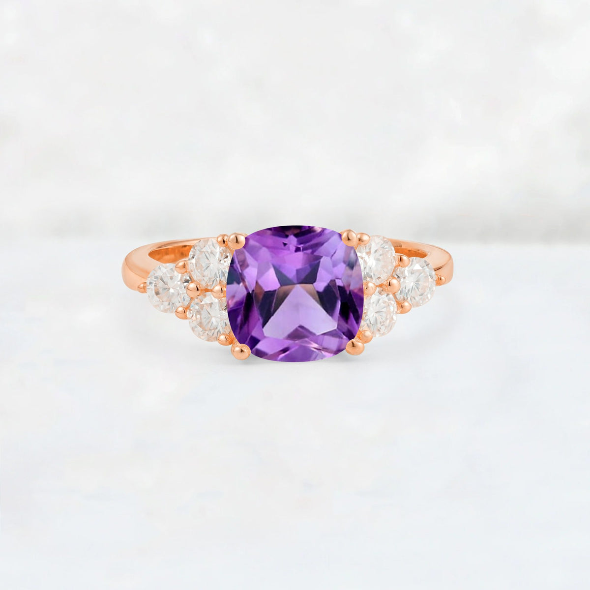 Cushion Cut Amethyst Graduated Cluster Side Stone Engagement Ring - Additional view