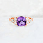 Cushion Cut Amethyst Graduated Cluster Side Stone Engagement Ring - Additional view