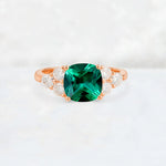 Cushion Cut Emerald Graduated Cluster Side Stone Engagement Ring - Additional view