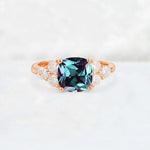 Cushion Cut Alexandrite Graduated Cluster Side Stone Engagement Ring - Additional view