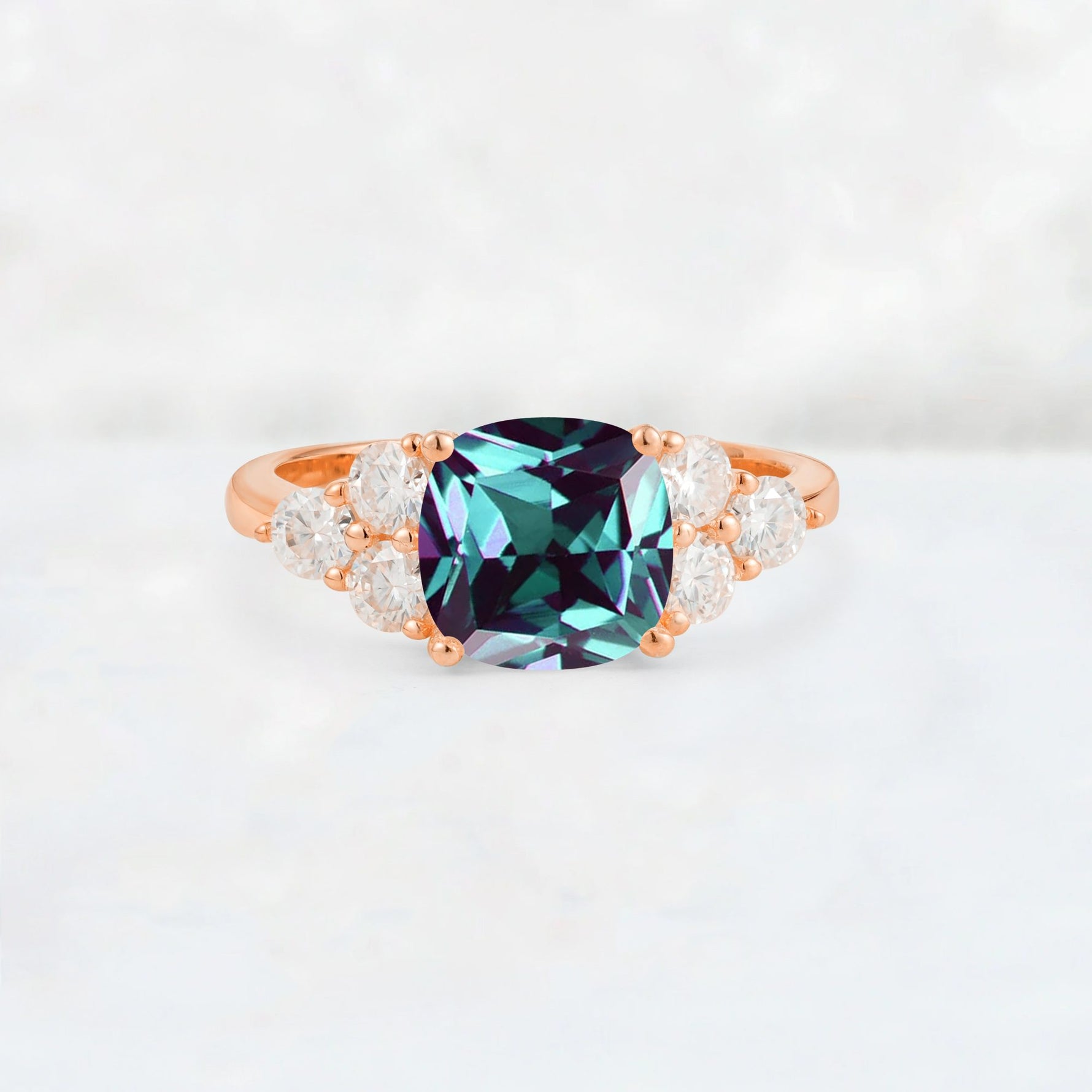 Cushion Cut Alexandrite Graduated Cluster Side Stone Engagement Ring - Additional view