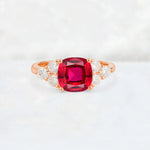 Cushion Cut Ruby Graduated Cluster Side Stone Engagement Ring - Additional view
